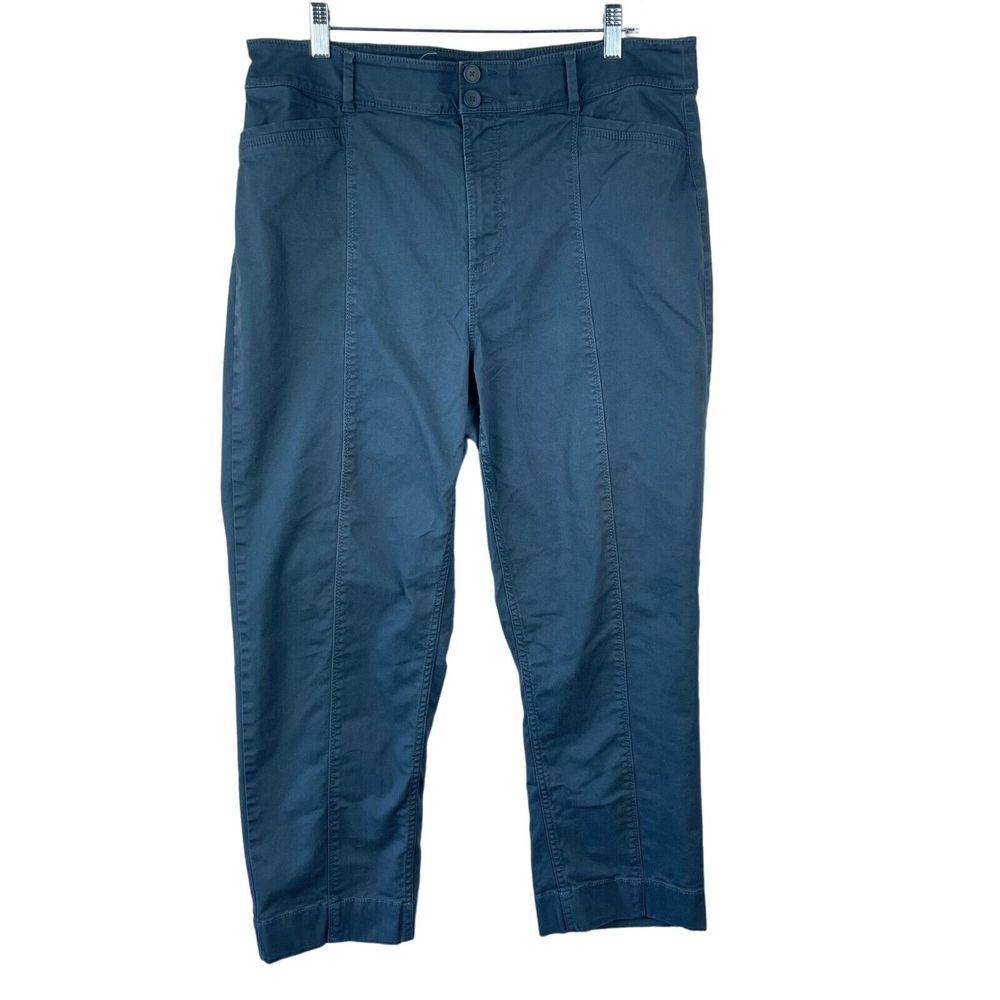 Loft Outlet High Rise Straight Leg Pants Womens 14 Blue Front Seam Stretch SHORT